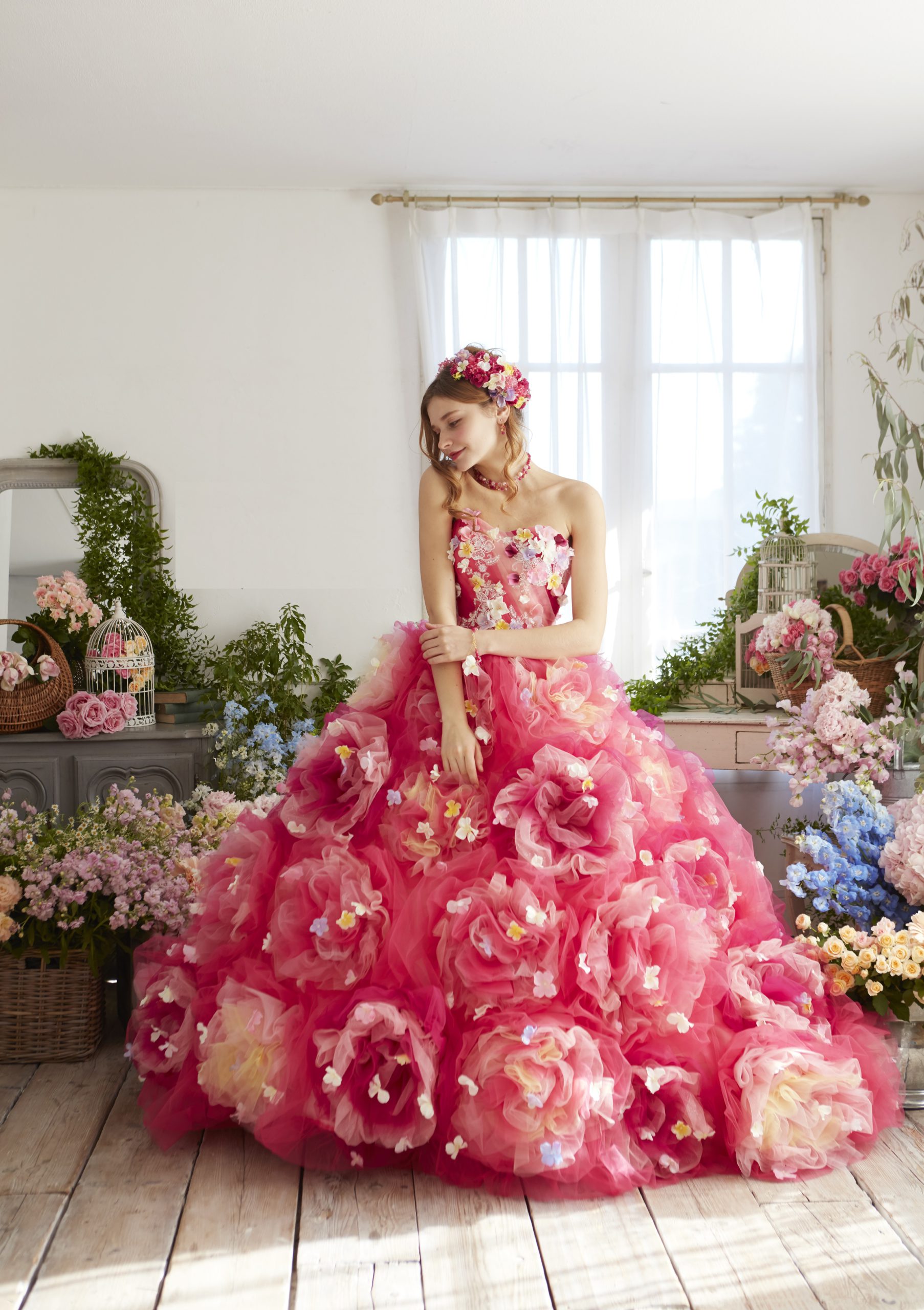 販売超安い ピンクのお花付きカラードレス - フォーマル/ドレス