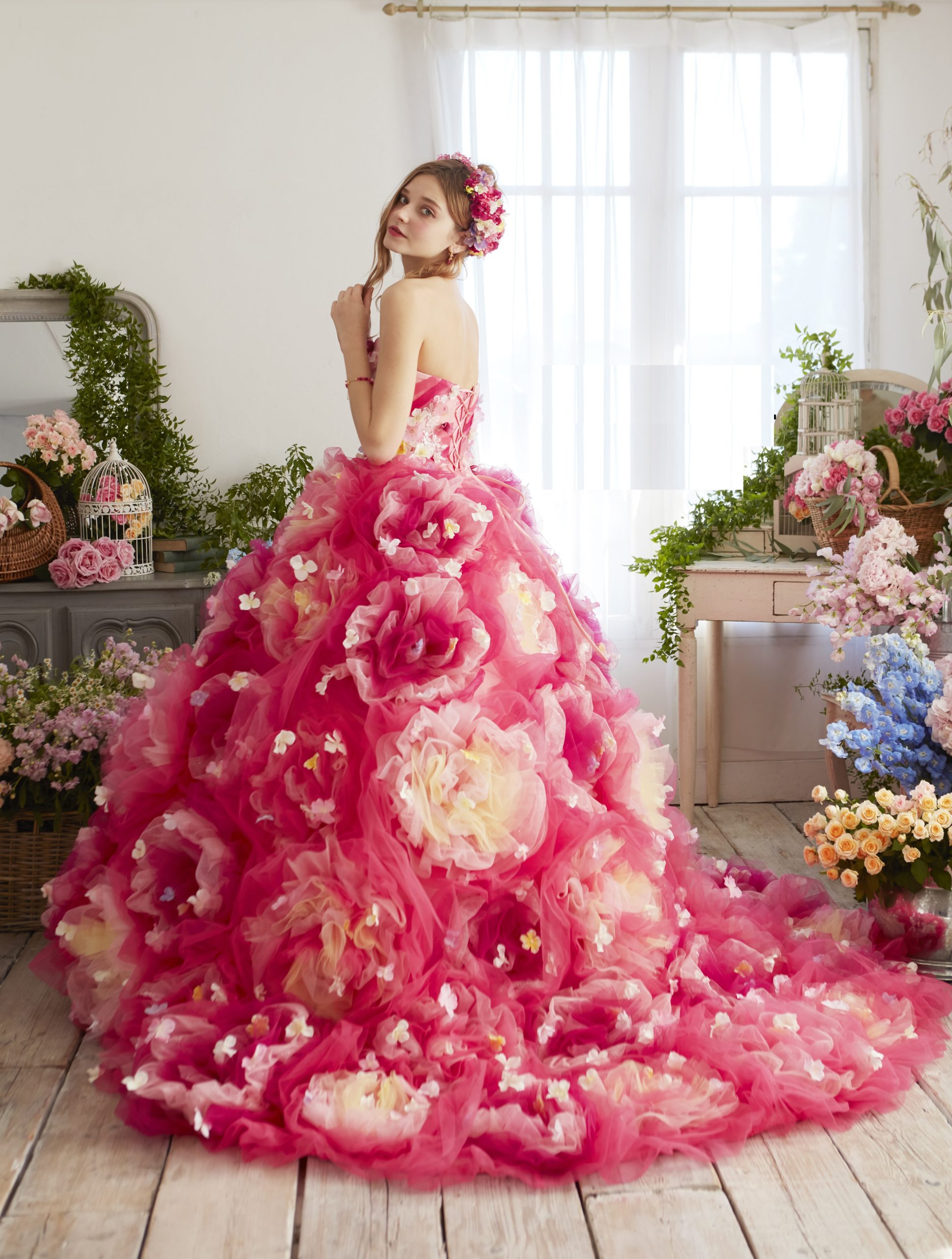 高級ドレス ピンク お花 フラワー 結婚式 二次会 IRMA AngelR 系 